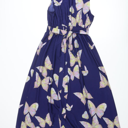 Dorothy Perkins Womens Blue Geometric Polyester A-Line Size 12 V-Neck Pullover - Butterfly Print