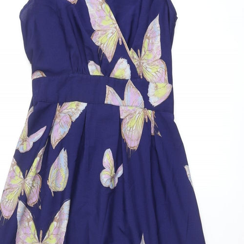 Dorothy Perkins Womens Blue Geometric Polyester A-Line Size 12 V-Neck Pullover - Butterfly Print
