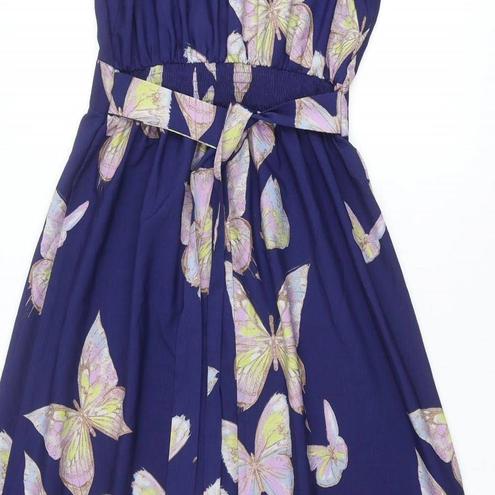 Dorothy Perkins Womens Blue Geometric Polyester A-Line Size 12 V-Neck Pullover - Butterfly Print