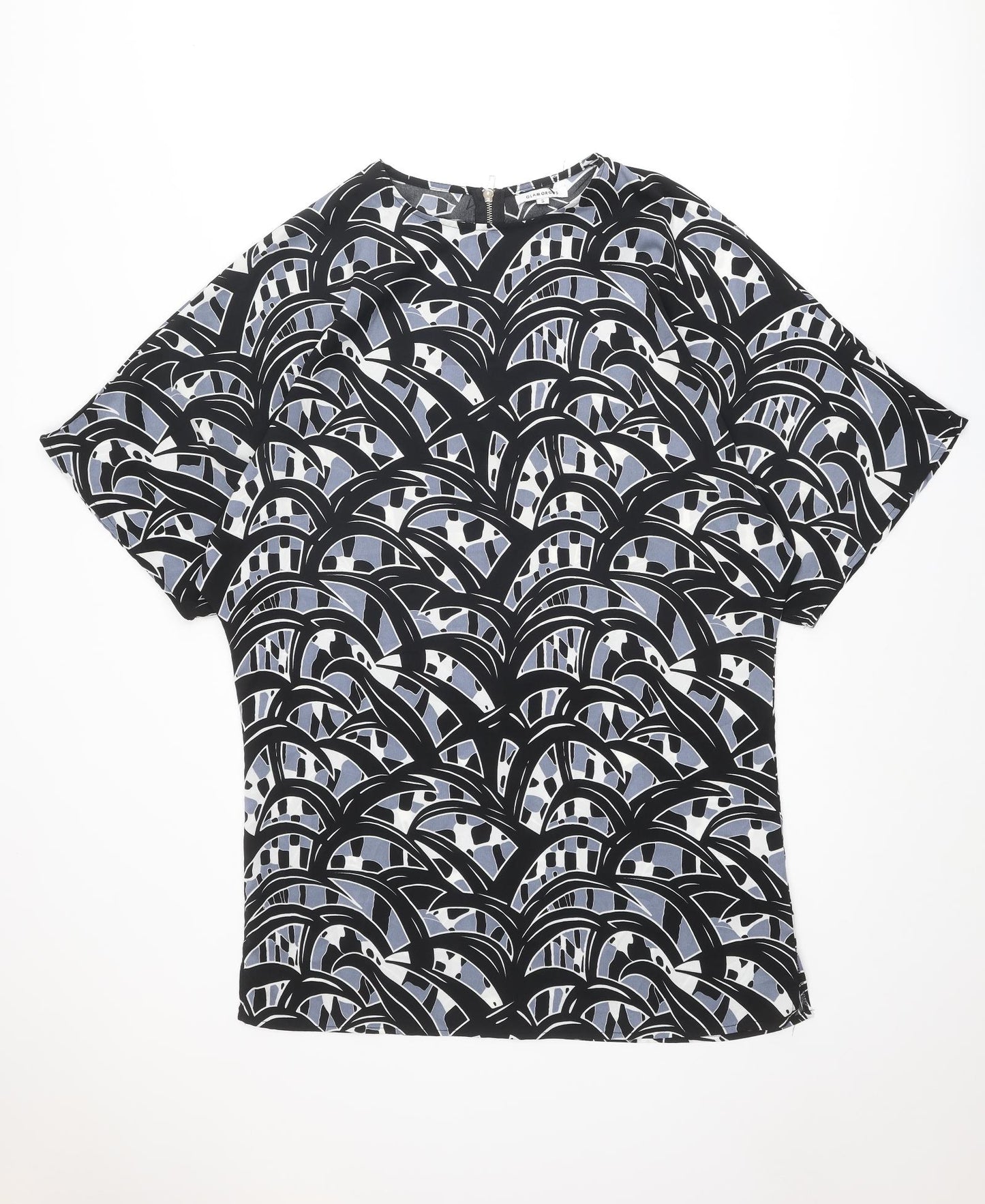 Glamorous Womens Black Geometric Polyester T-Shirt Dress Size S Round Neck Zip