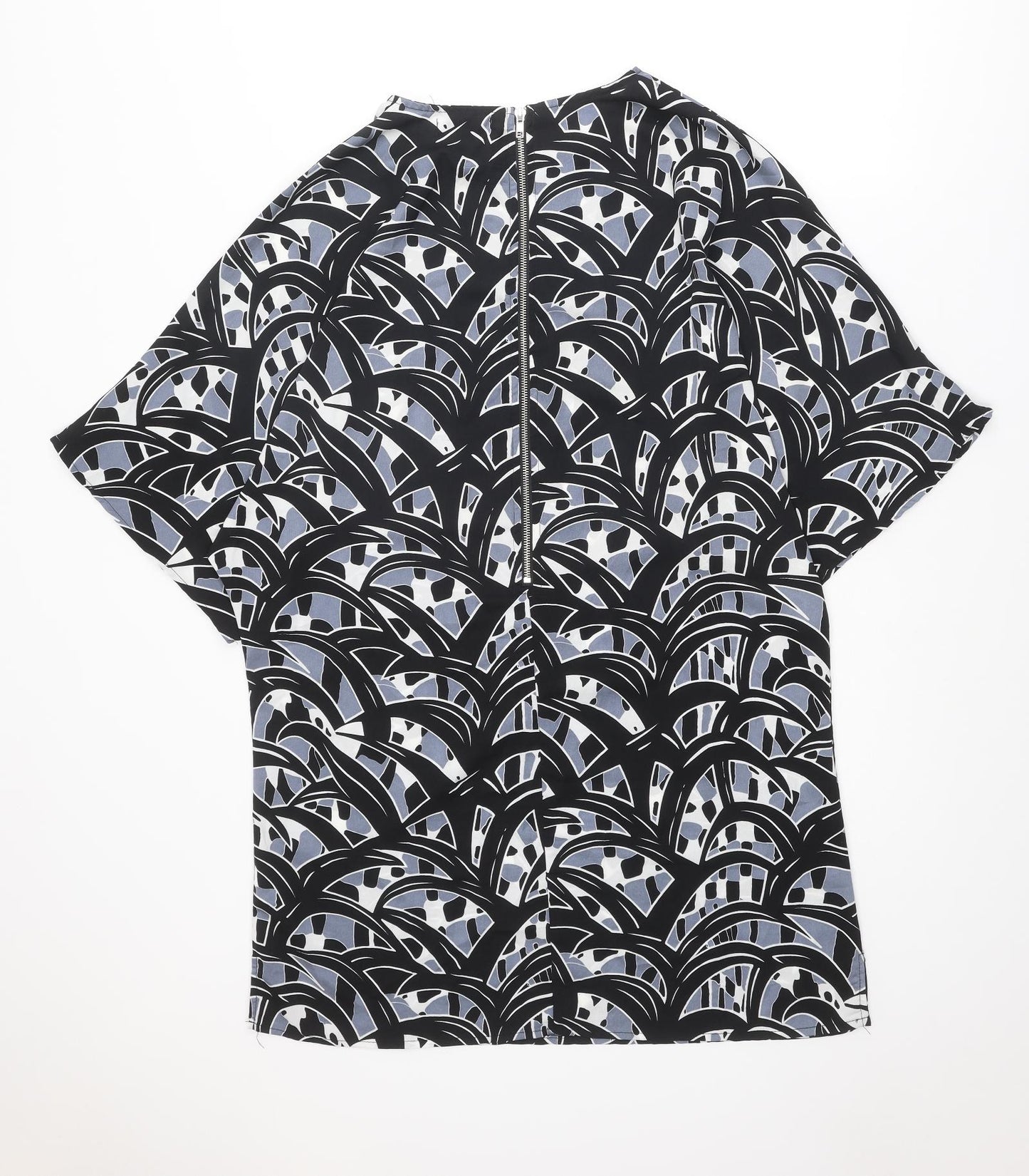 Glamorous Womens Black Geometric Polyester T-Shirt Dress Size S Round Neck Zip