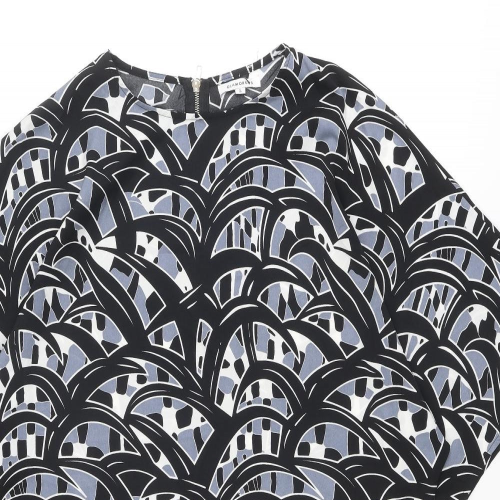 Glamorous Womens Black Geometric Polyester T-Shirt Dress Size S Round Neck Zip