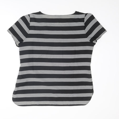 Marks and Spencer Womens Black Striped Polyester Basic T-Shirt Size 18 Round Neck