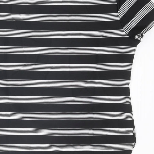 Marks and Spencer Womens Black Striped Polyester Basic T-Shirt Size 18 Round Neck