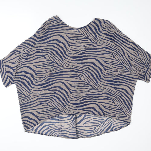 Apricot Womens Blue Animal Print Polyester Basic Blouse Size M Round Neck - Tiger Print