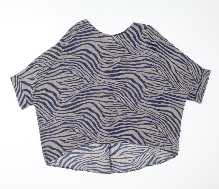 Apricot Womens Blue Animal Print Polyester Basic Blouse Size M Round Neck - Tiger Print