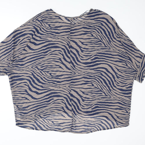 Apricot Womens Blue Animal Print Polyester Basic Blouse Size M Round Neck - Tiger Print