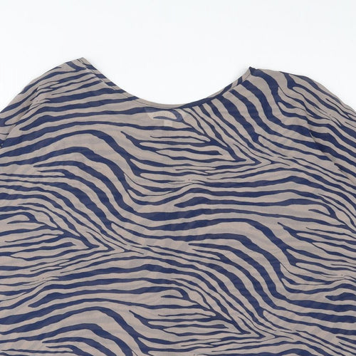Apricot Womens Blue Animal Print Polyester Basic Blouse Size M Round Neck - Tiger Print