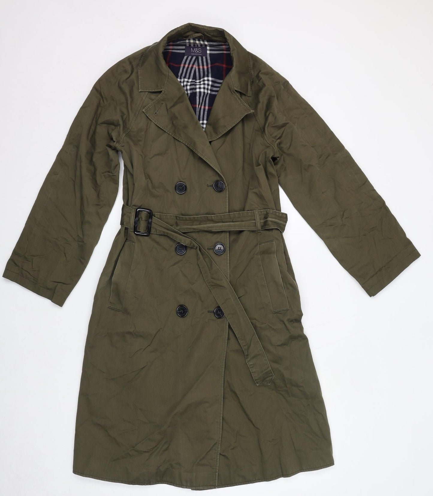 Marks and Spencer Womens Green Trench Coat Coat Size 8 Button