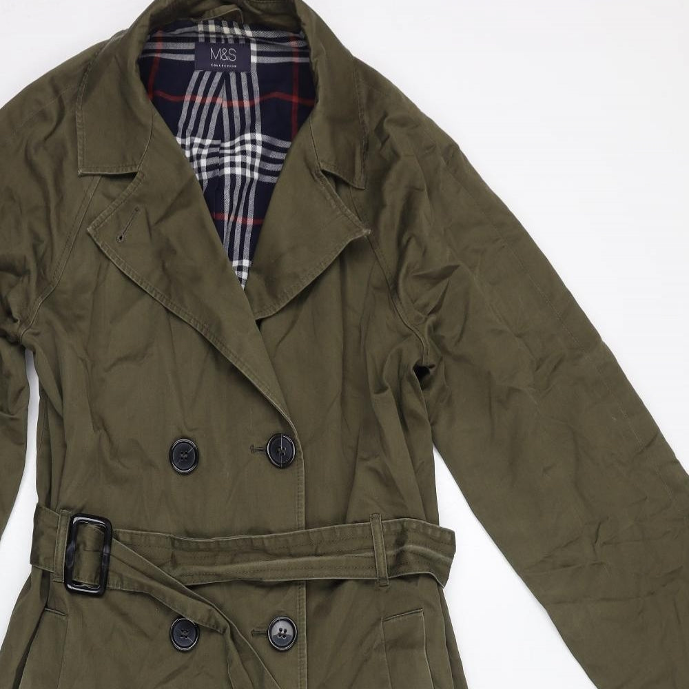 Marks and Spencer Womens Green Trench Coat Coat Size 8 Button