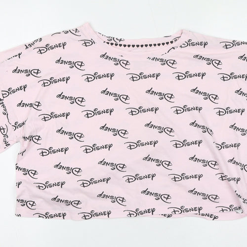 Disney Womens Pink Geometric 100% Cotton Cropped T-Shirt Size 14 Round Neck - Size 14-16