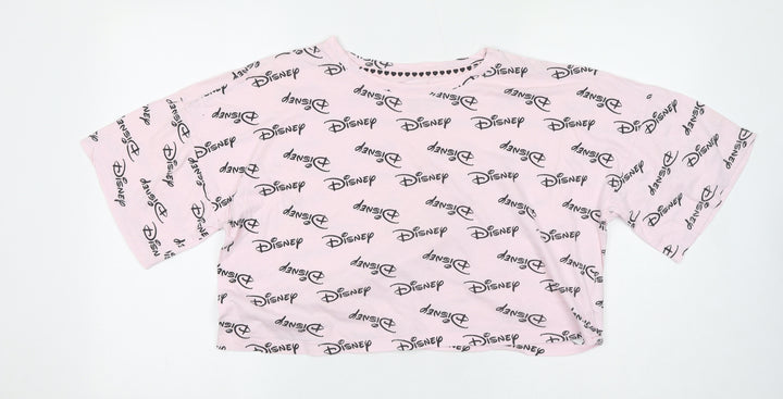 Disney Womens Pink Geometric 100% Cotton Cropped T-Shirt Size 14 Round Neck - Size 14-16