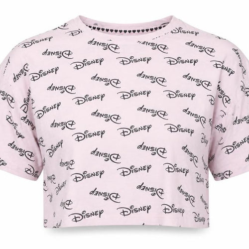 Disney Womens Pink Geometric 100% Cotton Cropped T-Shirt Size 14 Round Neck - Size 14-16
