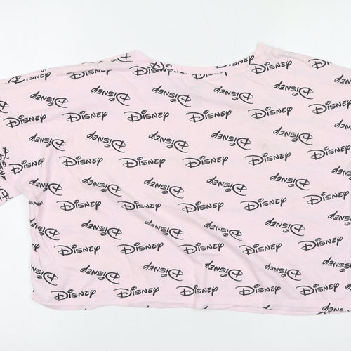 Disney Womens Pink Geometric 100% Cotton Cropped T-Shirt Size 14 Round Neck - Size 14-16