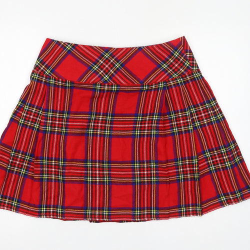 Scottish Authentic Womens Red Plaid Polyester Pleated Skirt Size 32 in Hook & Loop