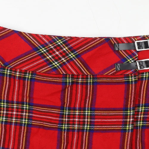 Scottish Authentic Womens Red Plaid Polyester Pleated Skirt Size 32 in Hook & Loop