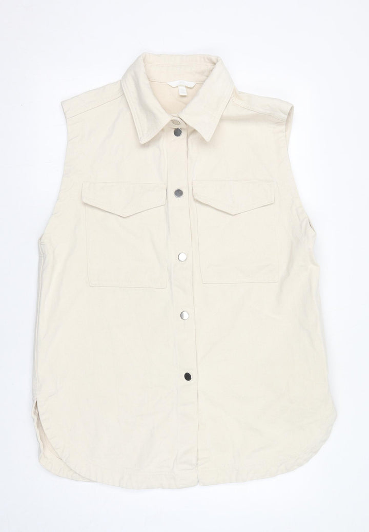 H&M Womens Ivory Jacket Waistcoat Size M Button