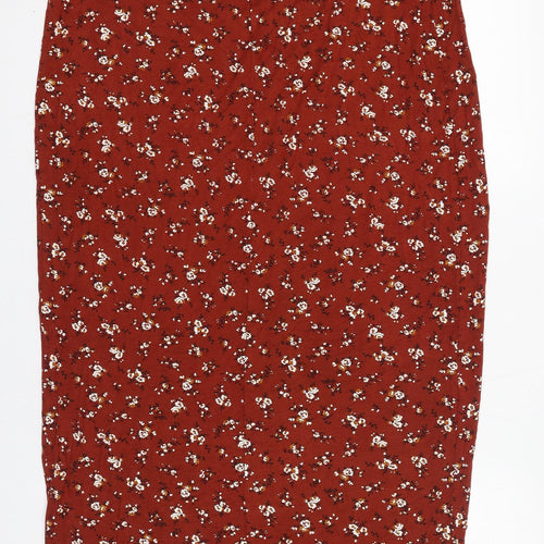 Boohoo Womens Brown Floral Viscose A-Line Skirt Size 14