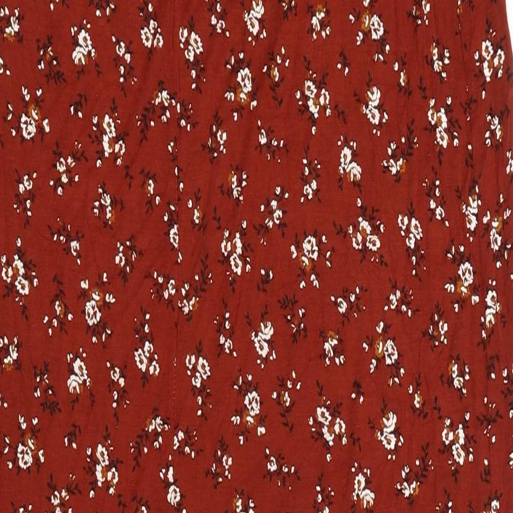 Boohoo Womens Brown Floral Viscose A-Line Skirt Size 14