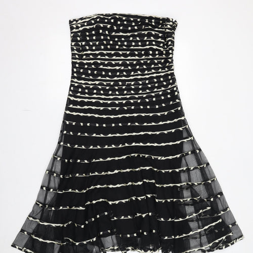 Phase Eight Womens Black Striped Polyester Ball Gown Size 16 Off the Shoulder Zip