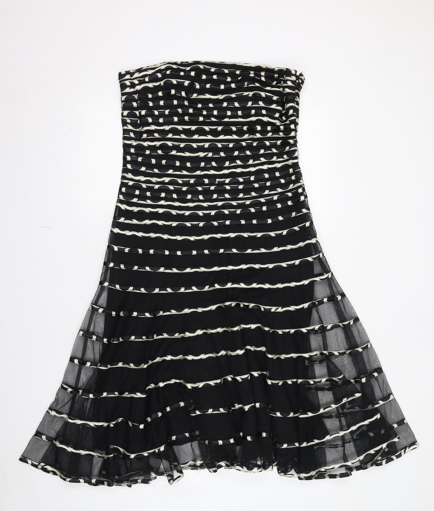 Phase Eight Womens Black Striped Polyester Ball Gown Size 16 Off the Shoulder Zip