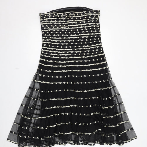 Phase Eight Womens Black Striped Polyester Ball Gown Size 16 Off the Shoulder Zip