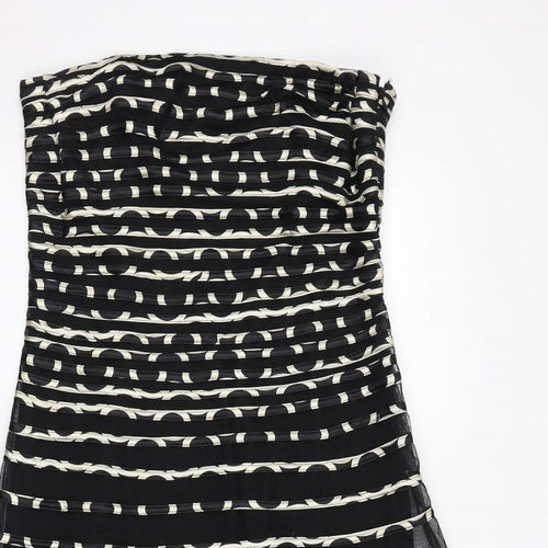 Phase Eight Womens Black Striped Polyester Ball Gown Size 16 Off the Shoulder Zip