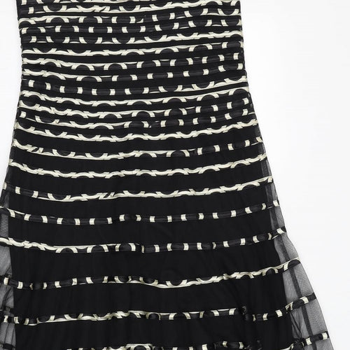 Phase Eight Womens Black Striped Polyester Ball Gown Size 16 Off the Shoulder Zip
