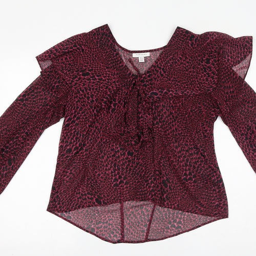 Topshop Womens Purple Geometric Polyester Basic Blouse Size 10 V-Neck