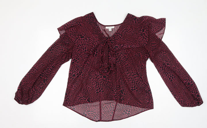 Topshop Womens Purple Geometric Polyester Basic Blouse Size 10 V-Neck