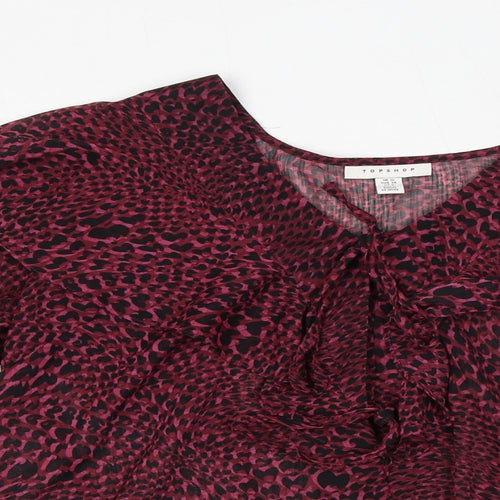 Topshop Womens Purple Geometric Polyester Basic Blouse Size 10 V-Neck