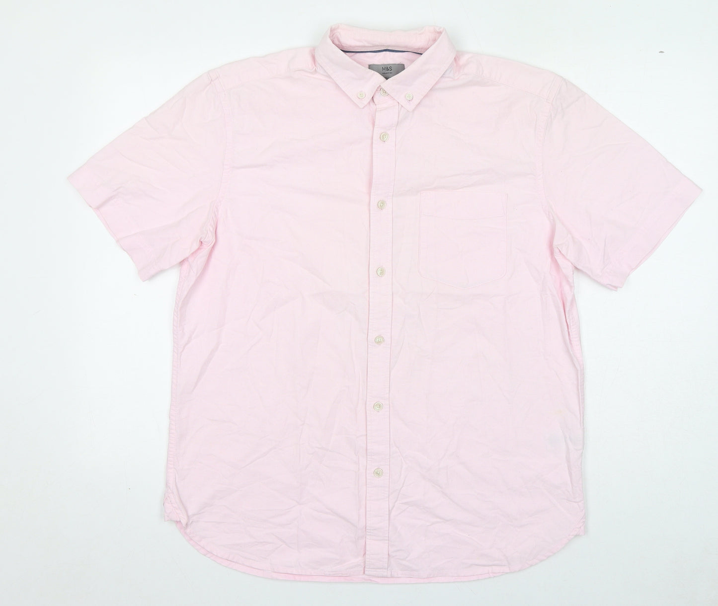 Marks and Spencer Mens Pink 100% Cotton Button-Up Size M Collared Button