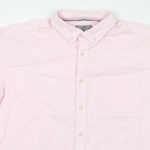 Marks and Spencer Mens Pink 100% Cotton Button-Up Size M Collared Button