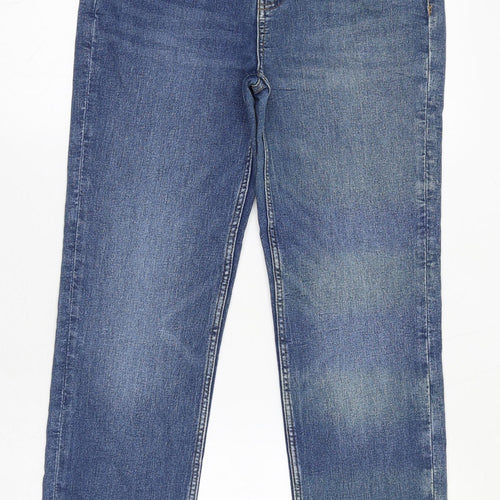 Marks and Spencer Womens Blue Cotton Straight Jeans Size 12 L28 in Regular Zip