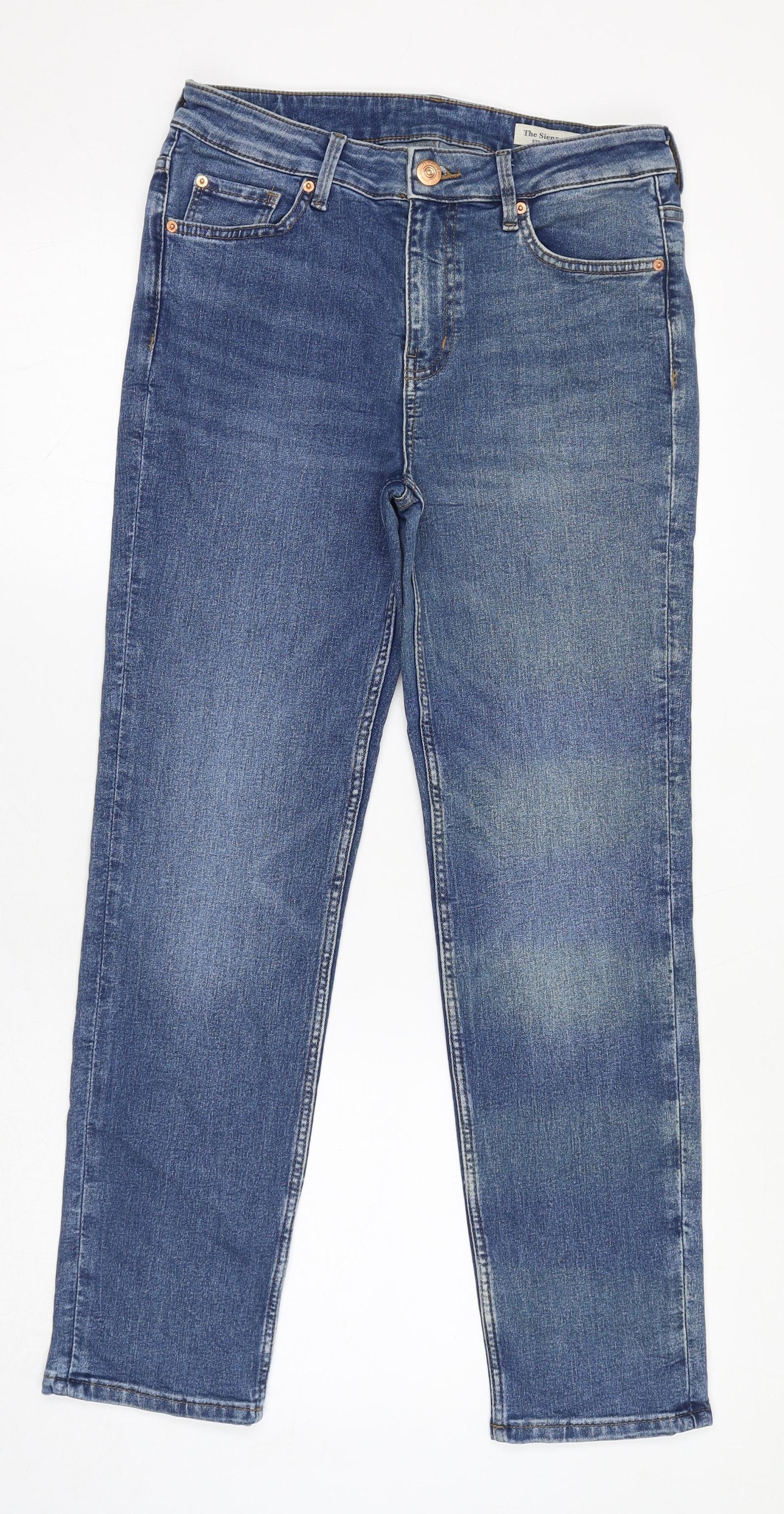 Marks and Spencer Womens Blue Cotton Straight Jeans Size 12 L28 in Regular Zip