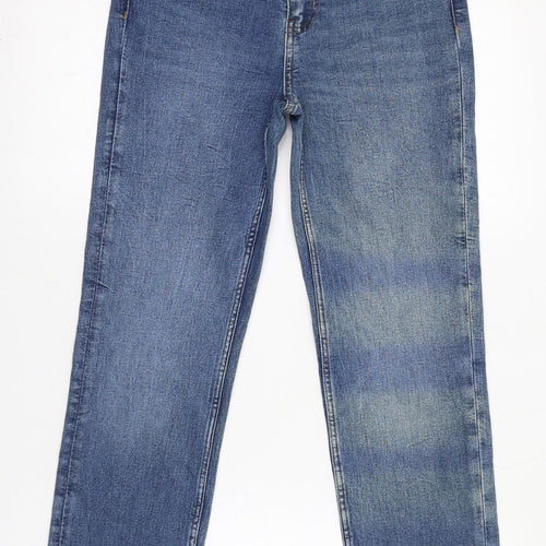 Marks and Spencer Womens Blue Cotton Straight Jeans Size 10 L27 in Regular Zip