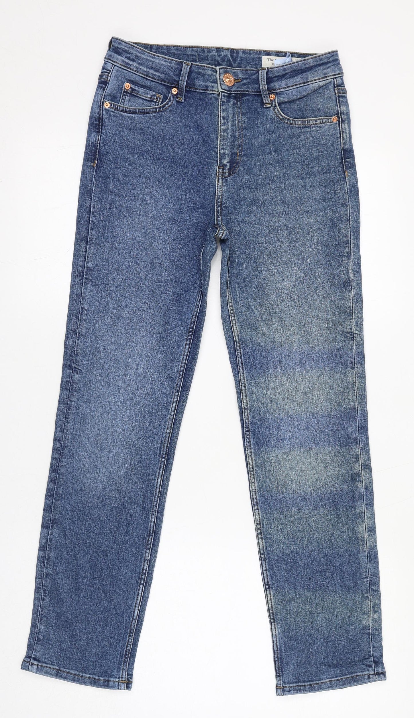 Marks and Spencer Womens Blue Cotton Straight Jeans Size 10 L27 in Regular Zip