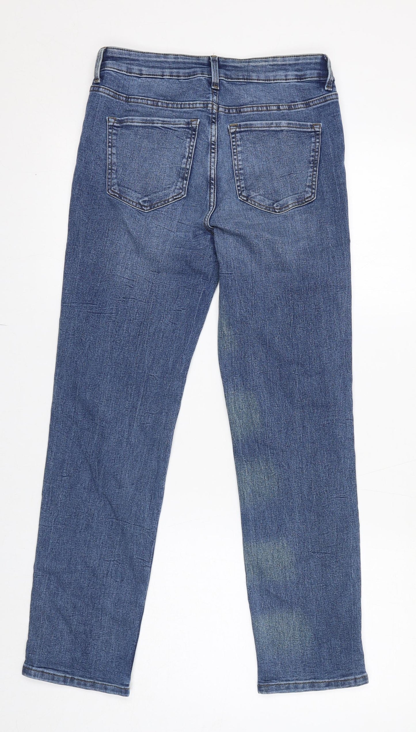 Marks and Spencer Womens Blue Cotton Straight Jeans Size 10 L27 in Regular Zip