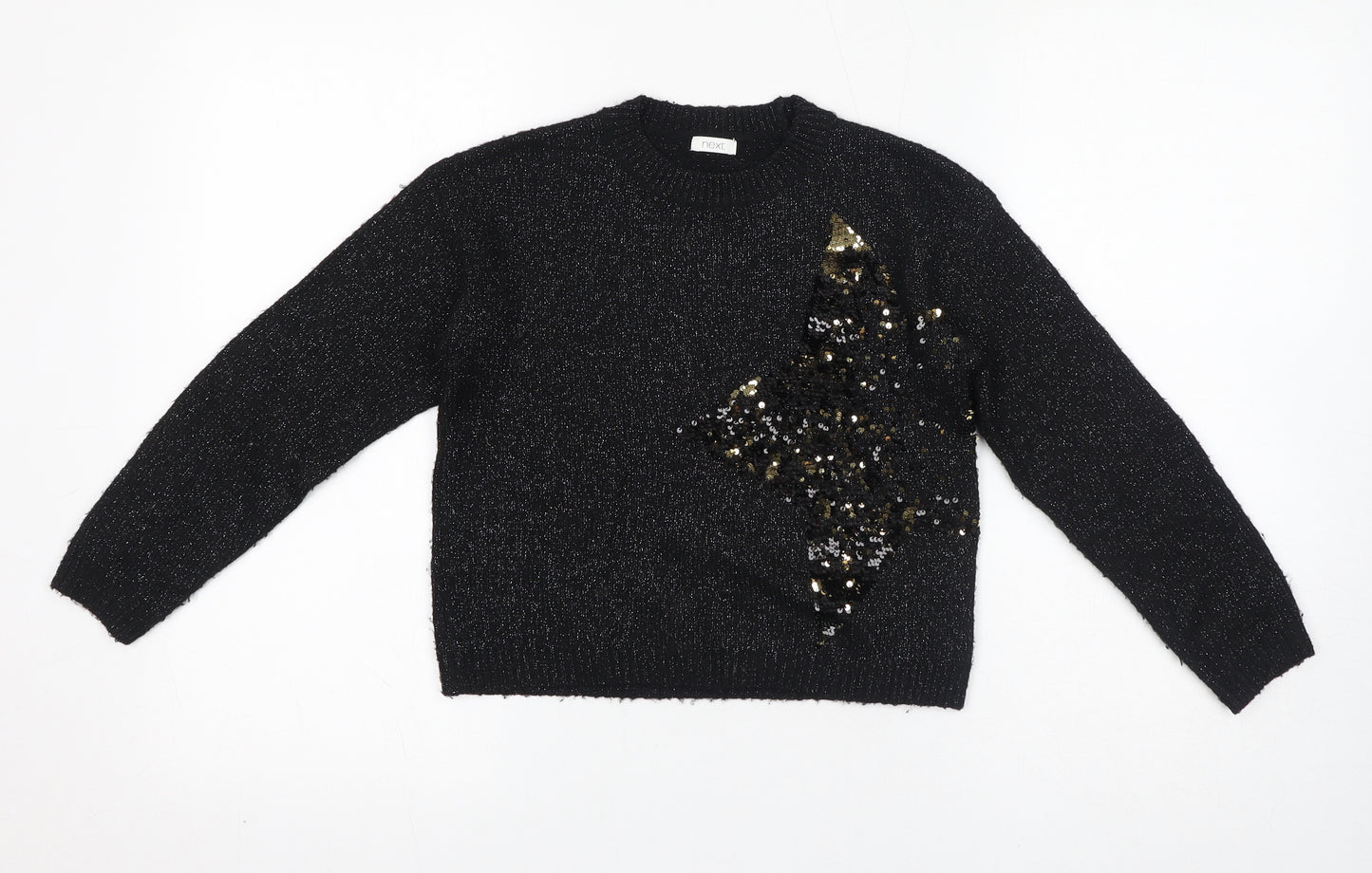 NEXT Girls Black Round Neck Acrylic Pullover Jumper Size 8 Years Pullover - Star