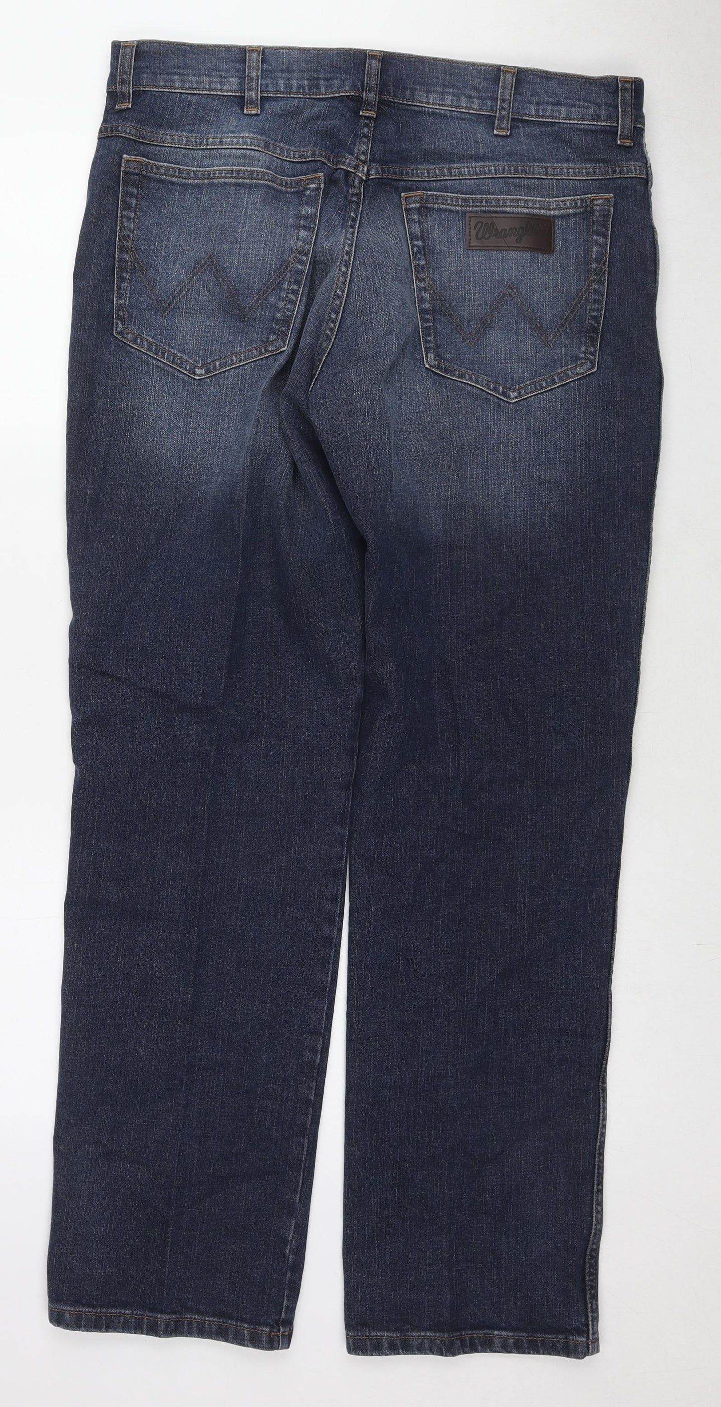Wrangler Mens Blue Cotton Straight Jeans Size 36 in L32 in Regular Zip