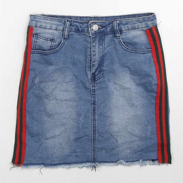 My Bestiny Womens Blue Cotton A-Line Skirt Size 10 Zip