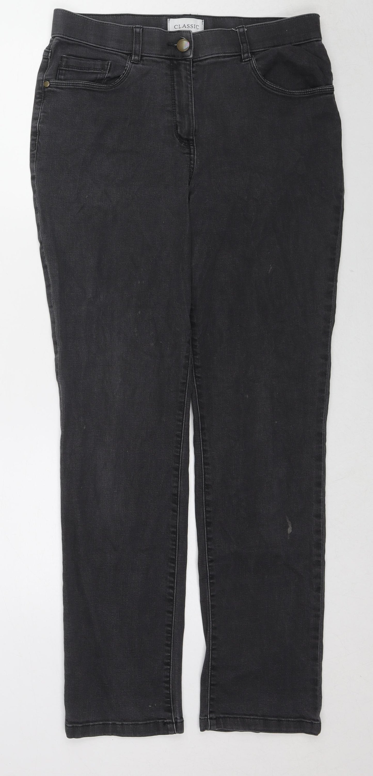 Mark Shale Womens Black Cotton Straight Jeans Size 12 L29 in Regular Zip