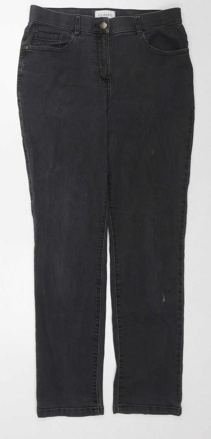 Mark Shale Womens Black Cotton Straight Jeans Size 12 L29 in Regular Zip