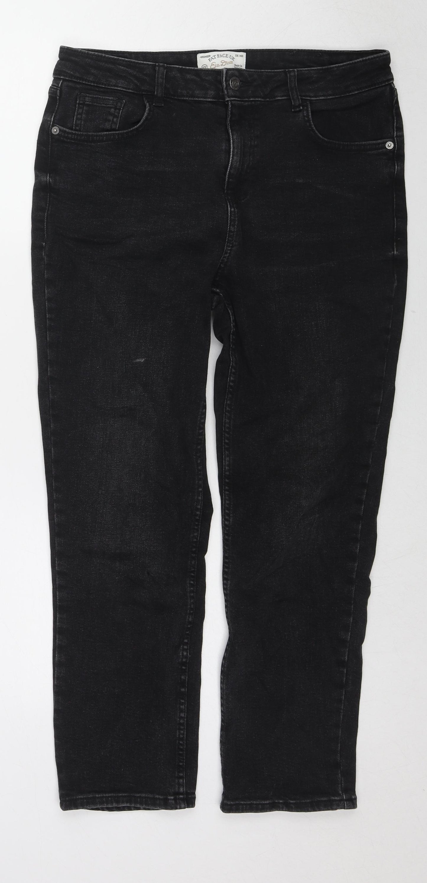 Fat Face Womens Black Cotton Straight Jeans Size 14 L26 in Slim Zip