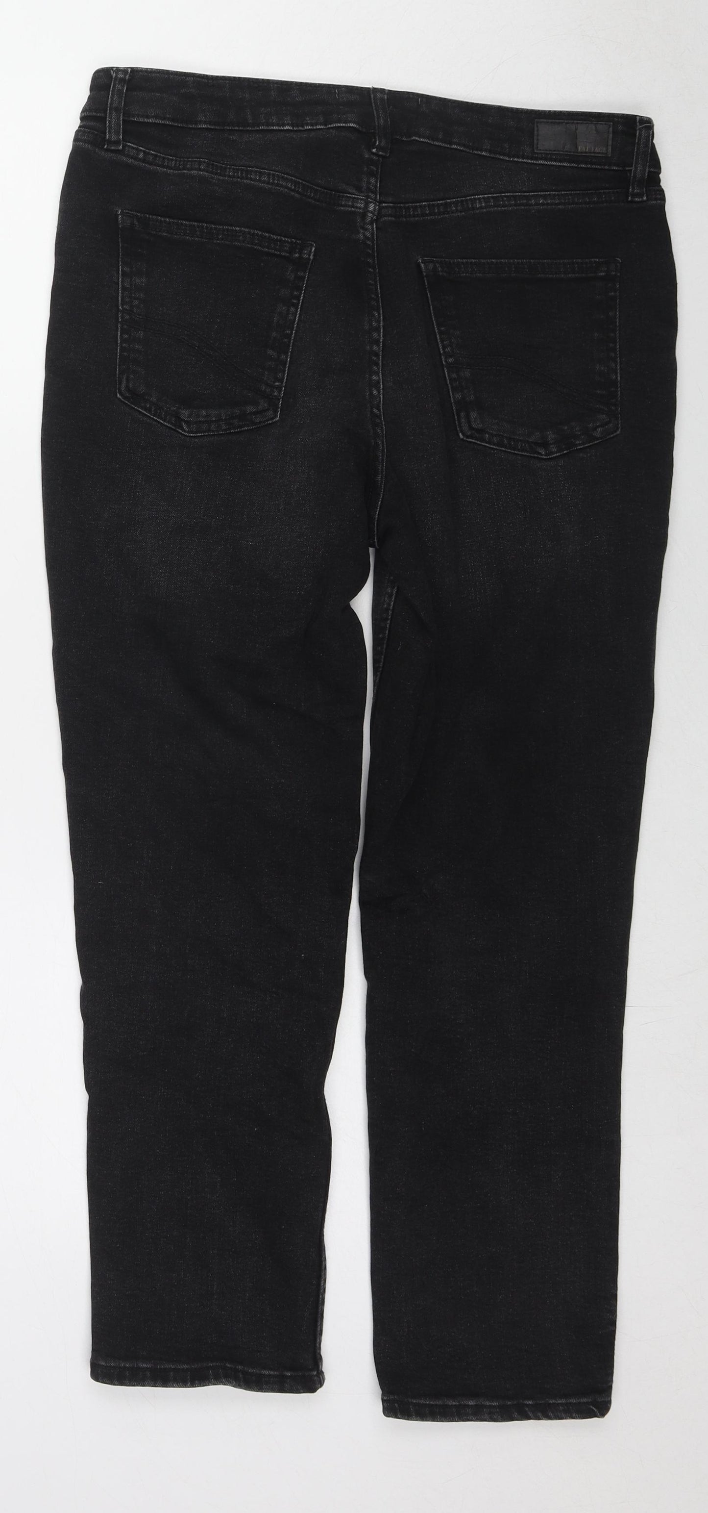 Fat Face Womens Black Cotton Straight Jeans Size 14 L26 in Slim Zip