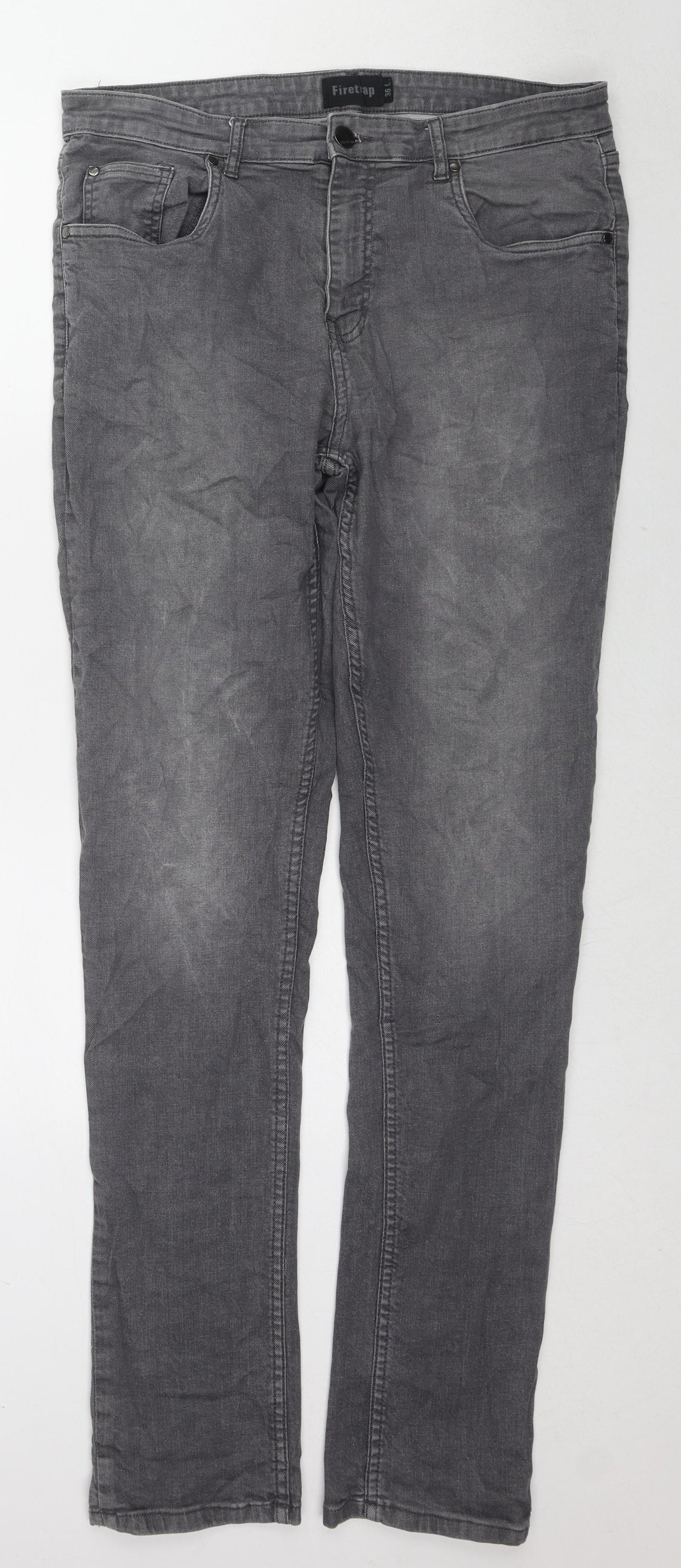 Firetrap Womens Grey Cotton Straight Jeans Size 36 in L34 in Regular Zip