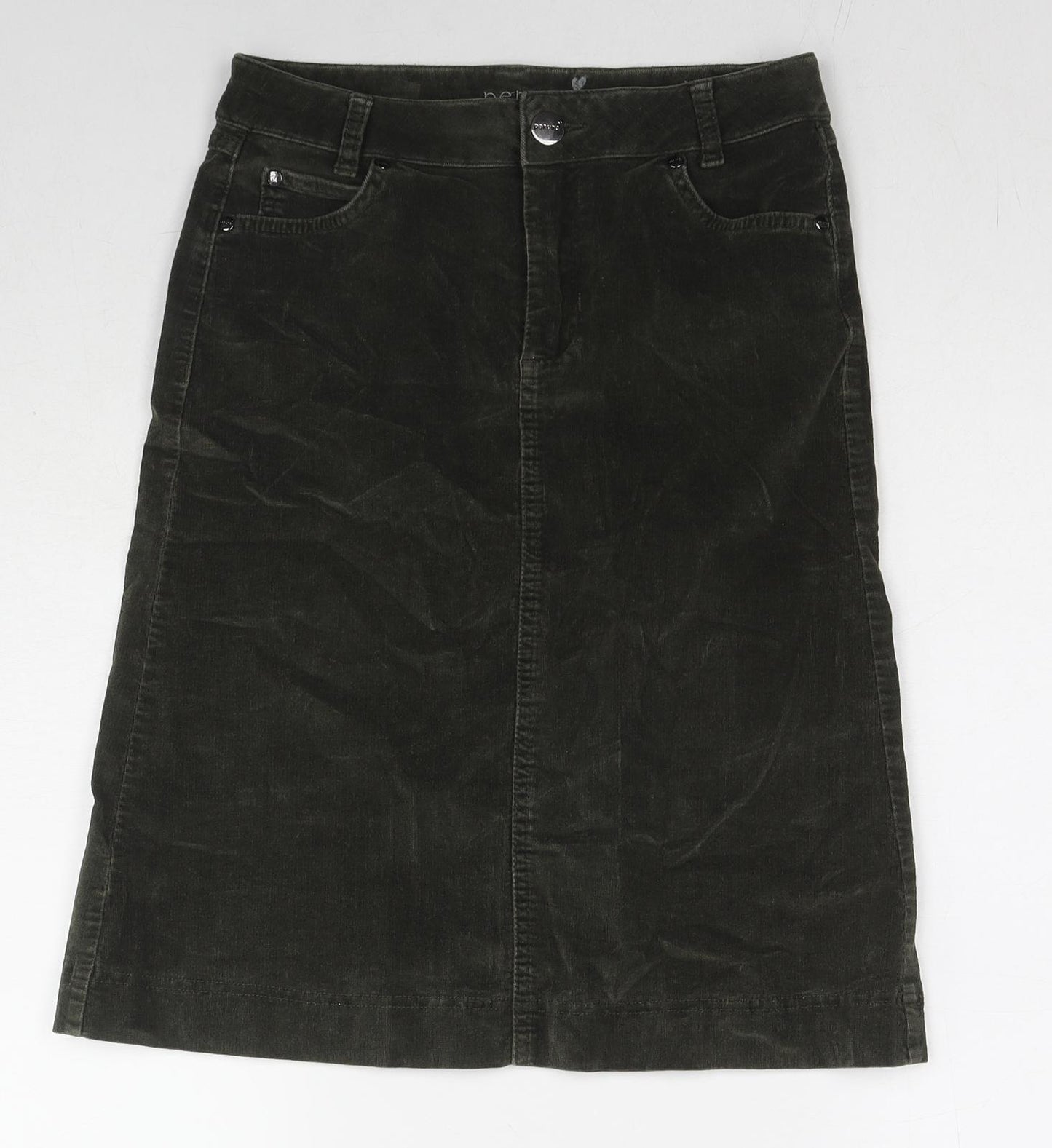 Marks and Spencer Womens Green Cotton A-Line Skirt Size 8 Zip