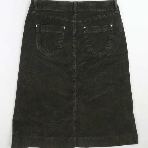 Marks and Spencer Womens Green Cotton A-Line Skirt Size 8 Zip