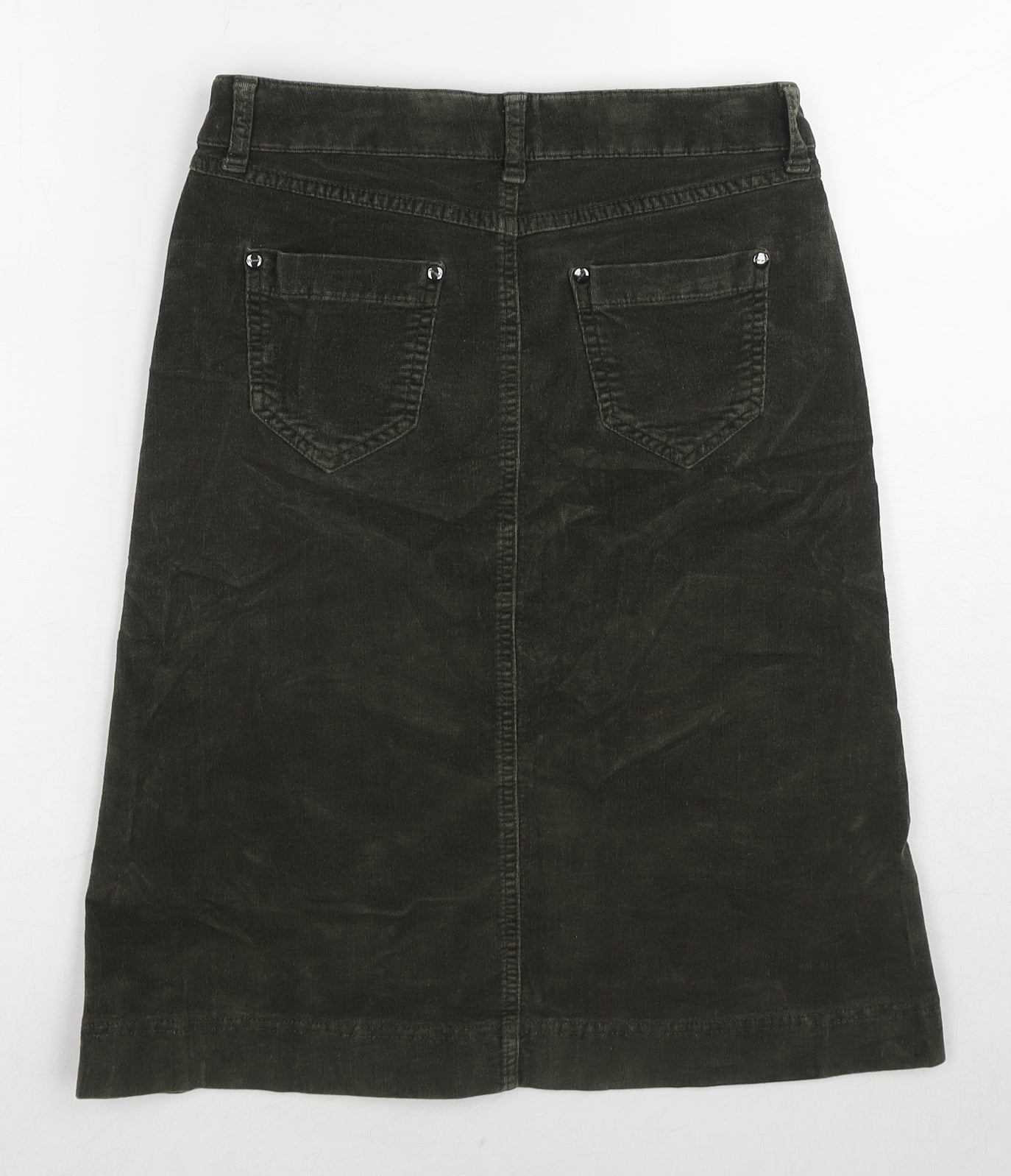 Marks and Spencer Womens Green Cotton A-Line Skirt Size 8 Zip