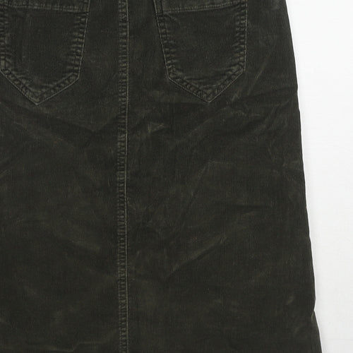 Marks and Spencer Womens Green Cotton A-Line Skirt Size 8 Zip